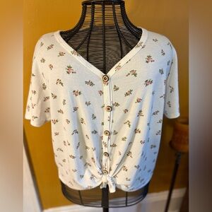 7th Ray Floral Button-Down Top - Cream and Pink